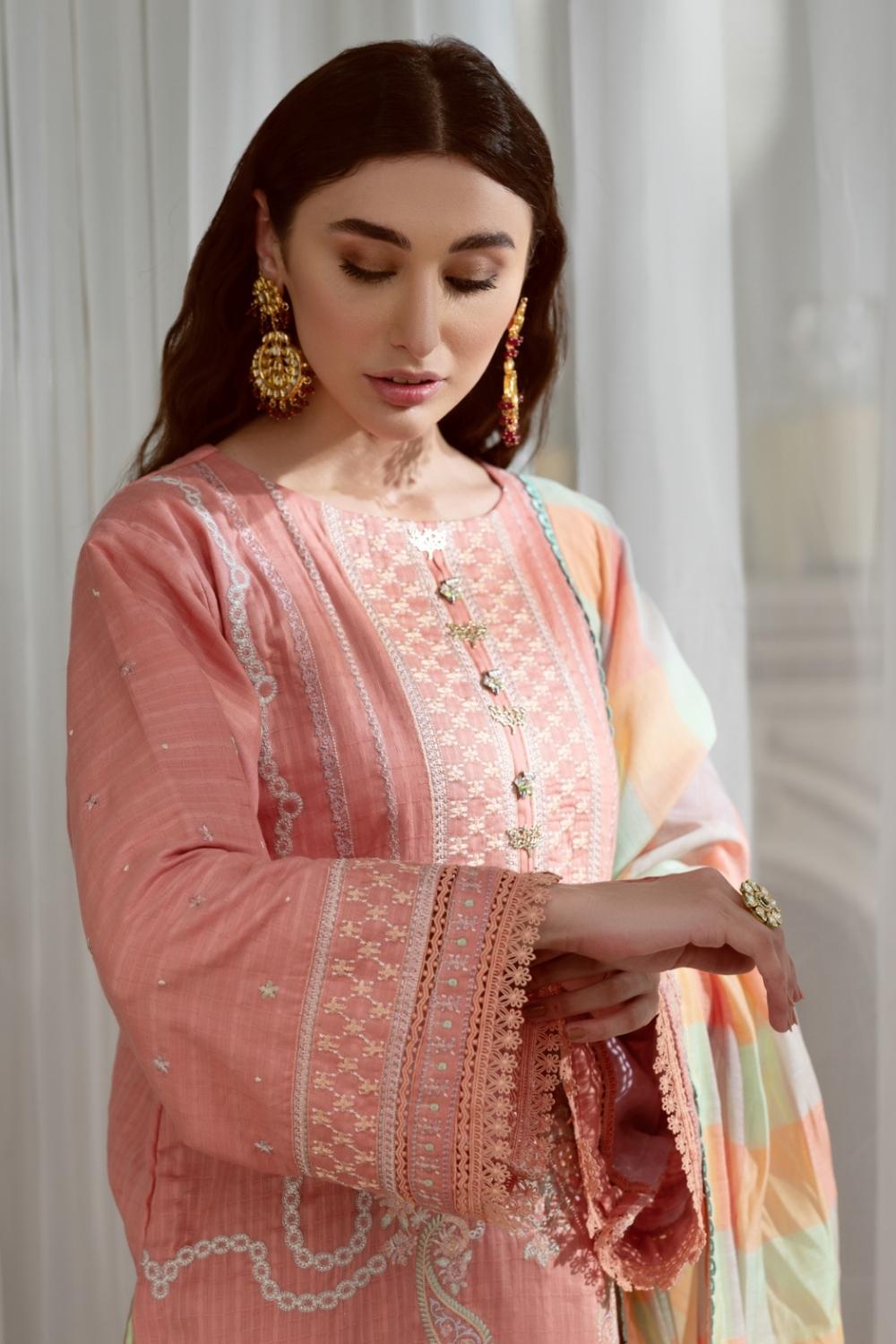 3PC Unstitched Embroidered Lawn Shirt | Banarsi Dupatta | Cambric Dyed Trouser