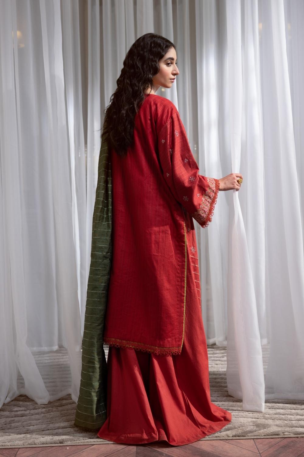 3PC Unstitched Embroidered Lawn Shirt | Banarsi Dupatta | Cambric Dyed Trouser