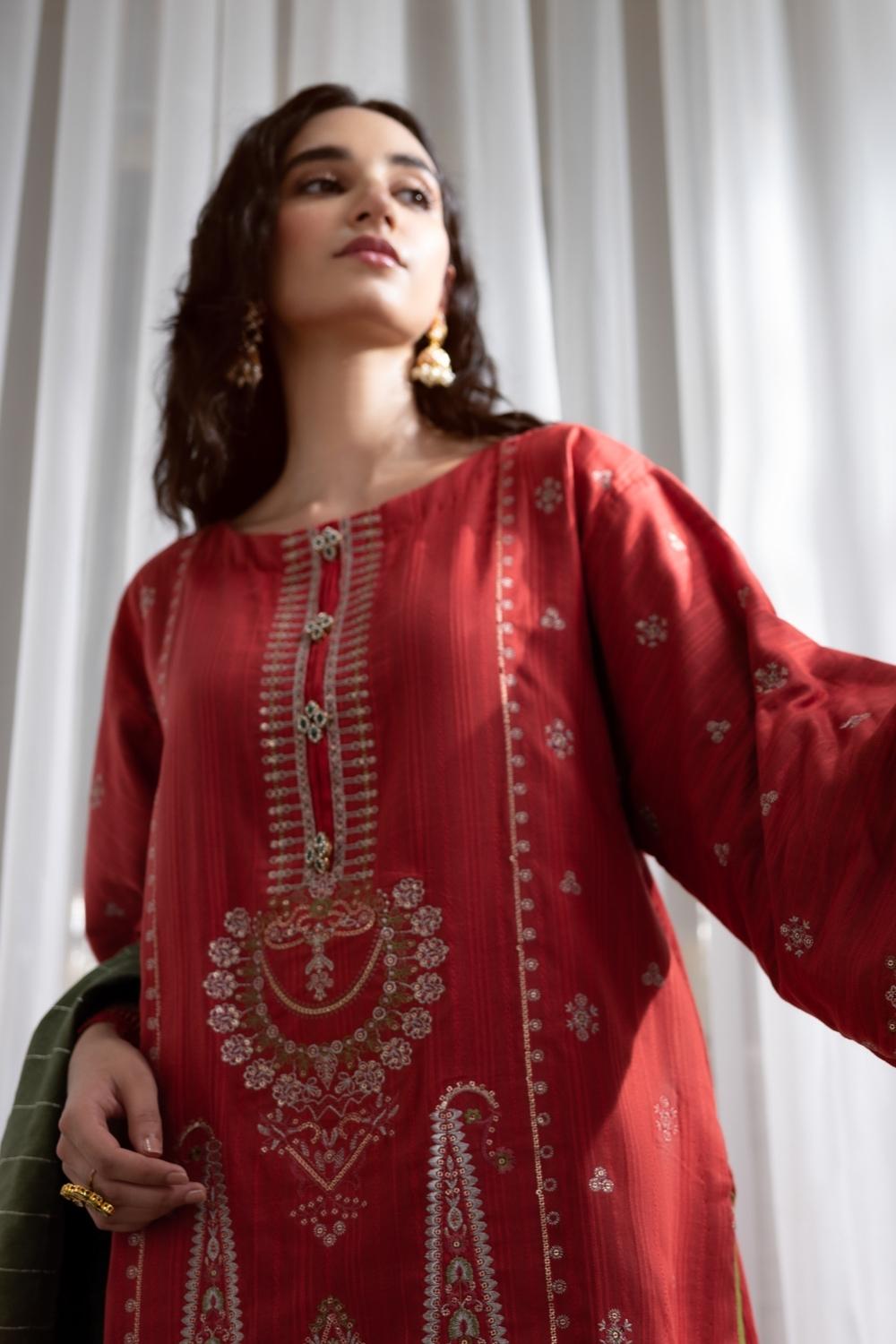 3PC Unstitched Embroidered Lawn Shirt | Banarsi Dupatta | Cambric Dyed Trouser