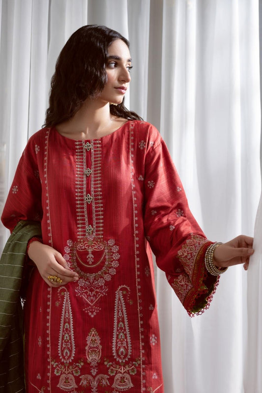 3PC Unstitched Embroidered Lawn Shirt | Banarsi Dupatta | Cambric Dyed Trouser