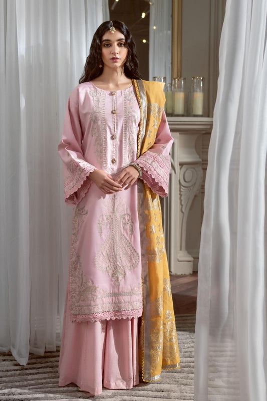 3PC Unstitched Embroidered Lawn Shirt | Jacquard Dupatta | Cambric Dyed Trouser