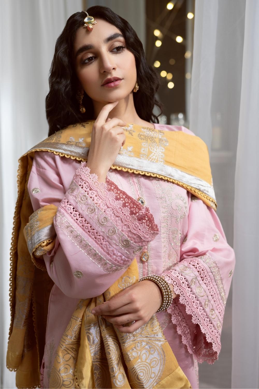 3PC Unstitched Embroidered Lawn Shirt | Jacquard Dupatta | Cambric Dyed Trouser