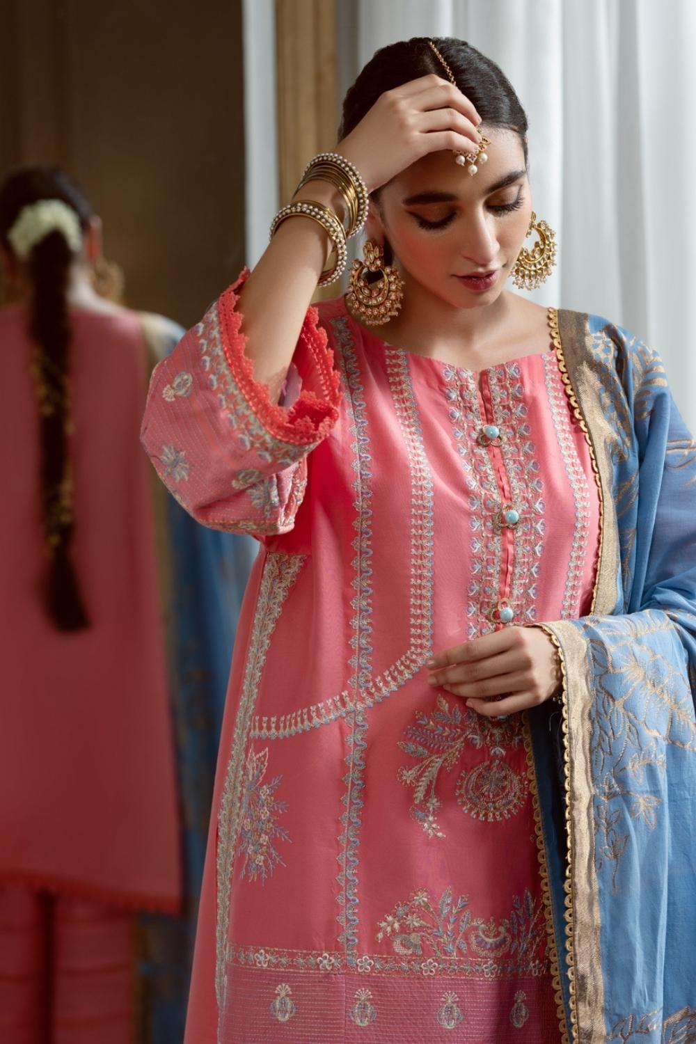 3PC Unstitched Embroidered Lawn Shirt | Jacquard Dupatta | Cambric Dyed Trouser