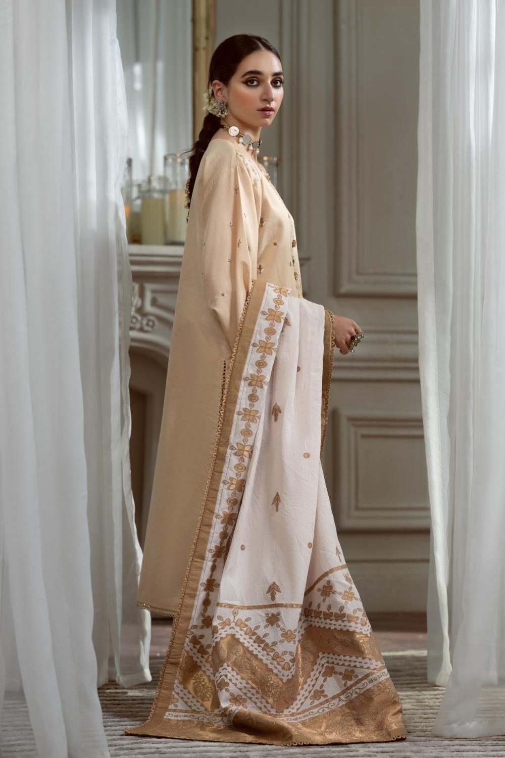 3PC Unstitched Embroidered Lawn Shirt | Jacquard Dupatta | Cambric Dyed Trouser