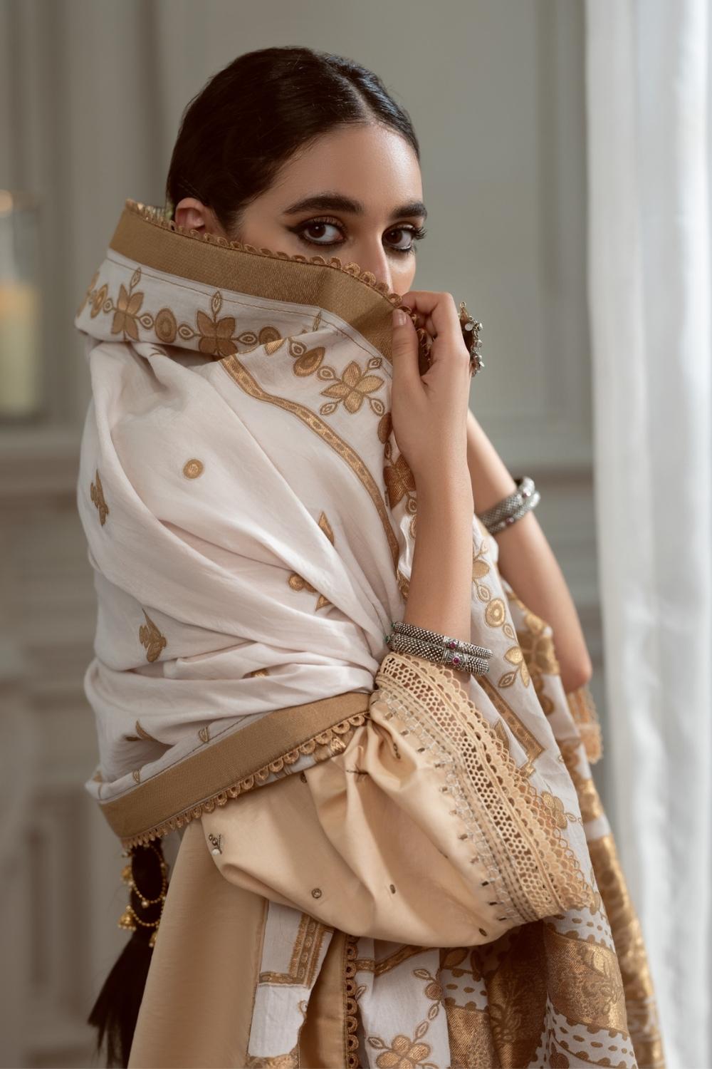 3PC Unstitched Embroidered Lawn Shirt | Jacquard Dupatta | Cambric Dyed Trouser