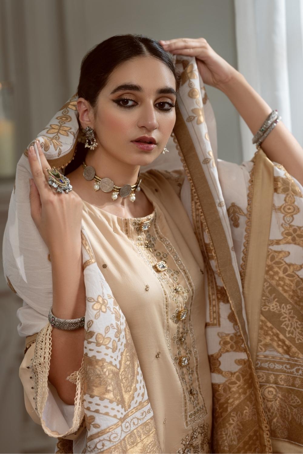 3PC Unstitched Embroidered Lawn Shirt | Jacquard Dupatta | Cambric Dyed Trouser