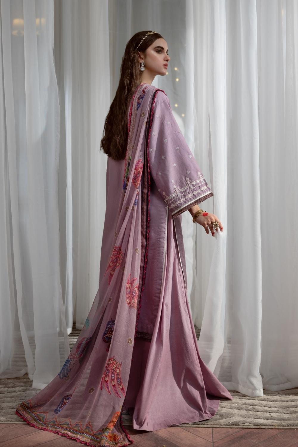 3PC Unstitched Embroidered Lawn Shirt | Chiffon Digital Printed Dupatta | Cambric Dyed Trouser