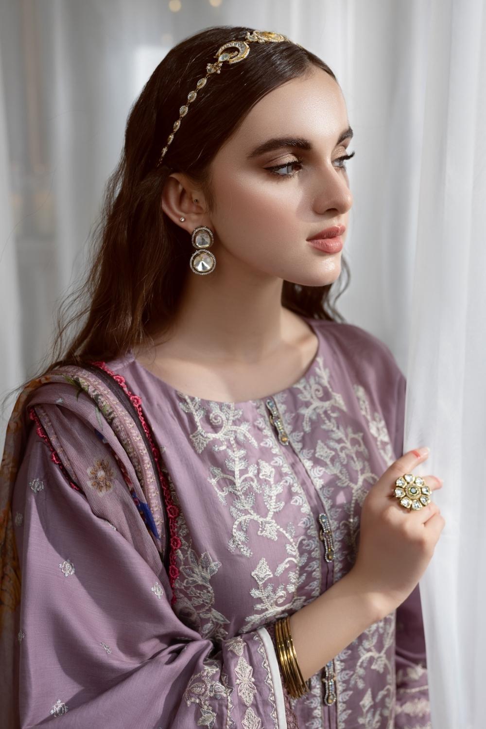 3PC Unstitched Embroidered Lawn Shirt | Chiffon Digital Printed Dupatta | Cambric Dyed Trouser
