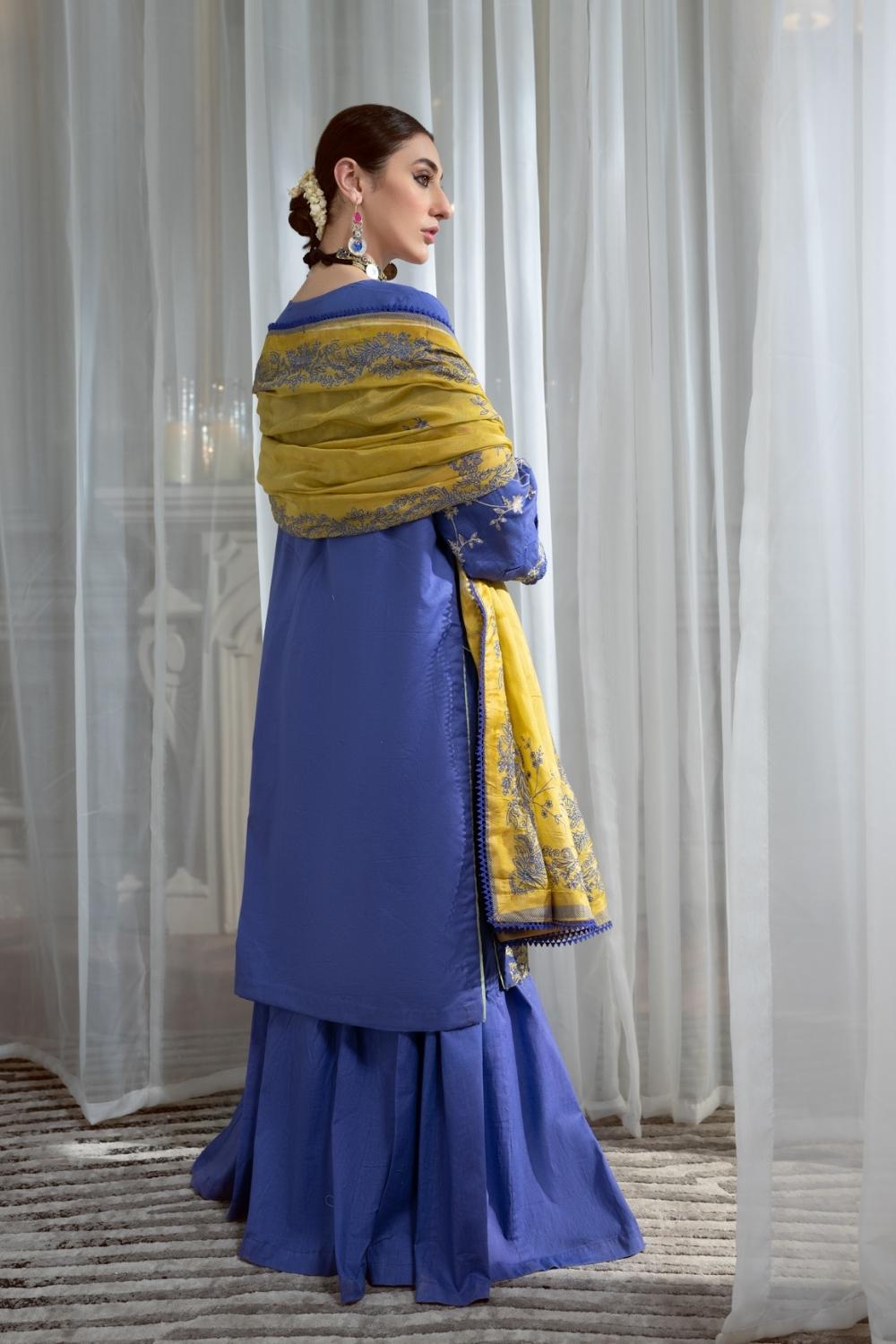 3PC Unstitched Embroidered Lawn Shirt | Silk Paste Printed Dupatta | Cambric Dyed Trouser