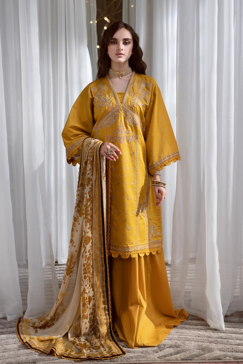 3PC Unstitched Embroidered Lawn Shirt | Silk Digital Printed Dupatta | Cambric Dyed Trouser