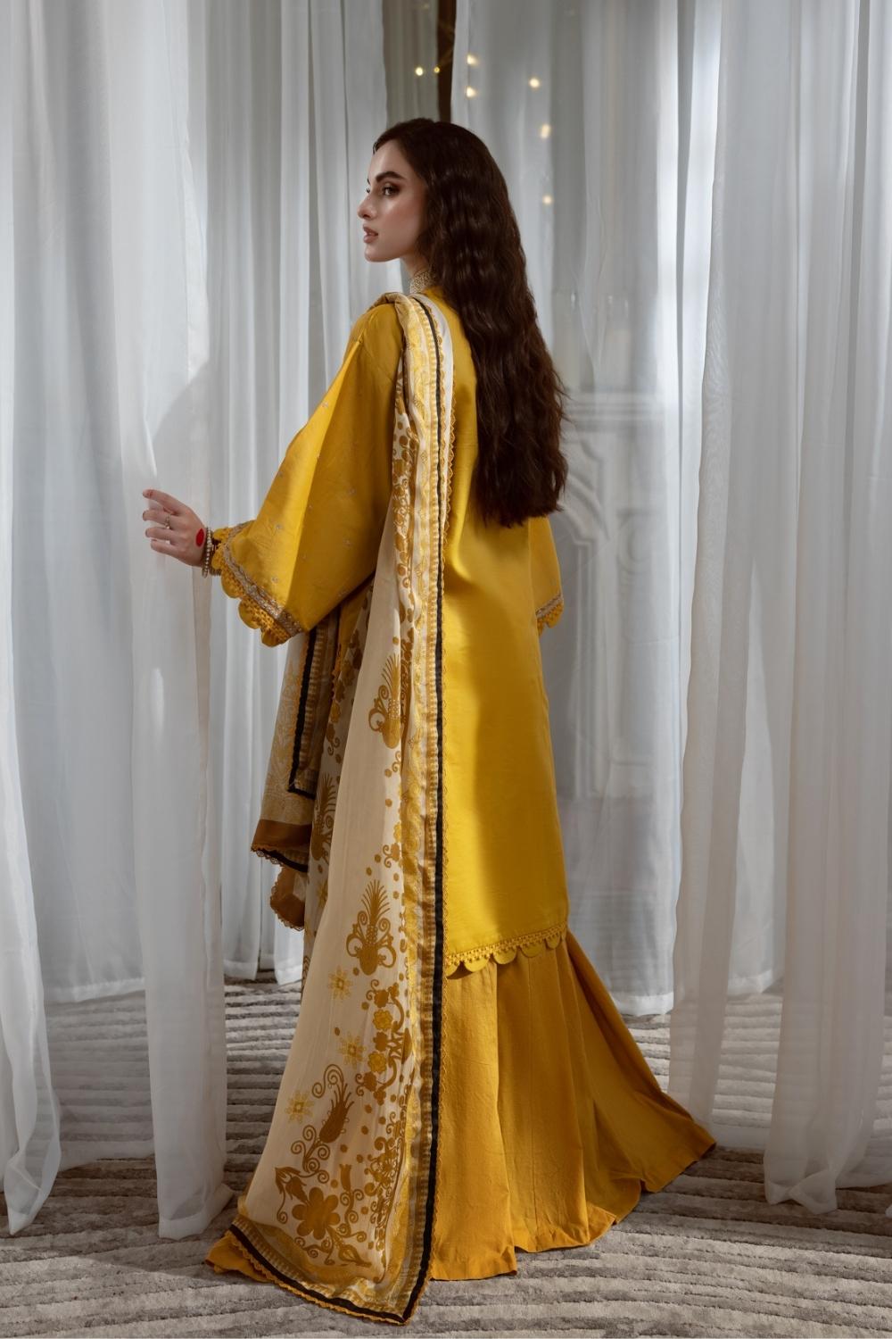 3PC Unstitched Embroidered Lawn Shirt | Silk Digital Printed Dupatta | Cambric Dyed Trouser