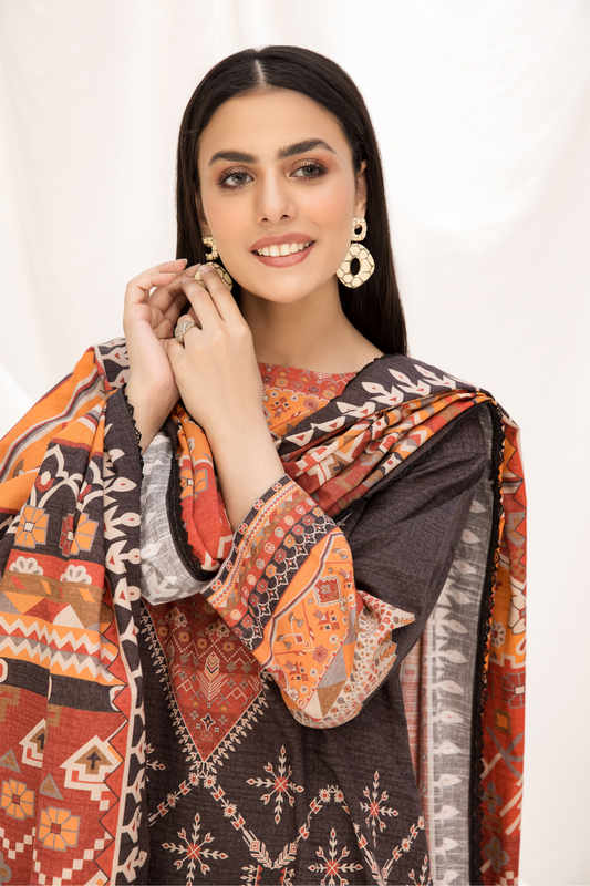 2 PC Unstitched | Khaddar Printed Shirt +  Dupatta