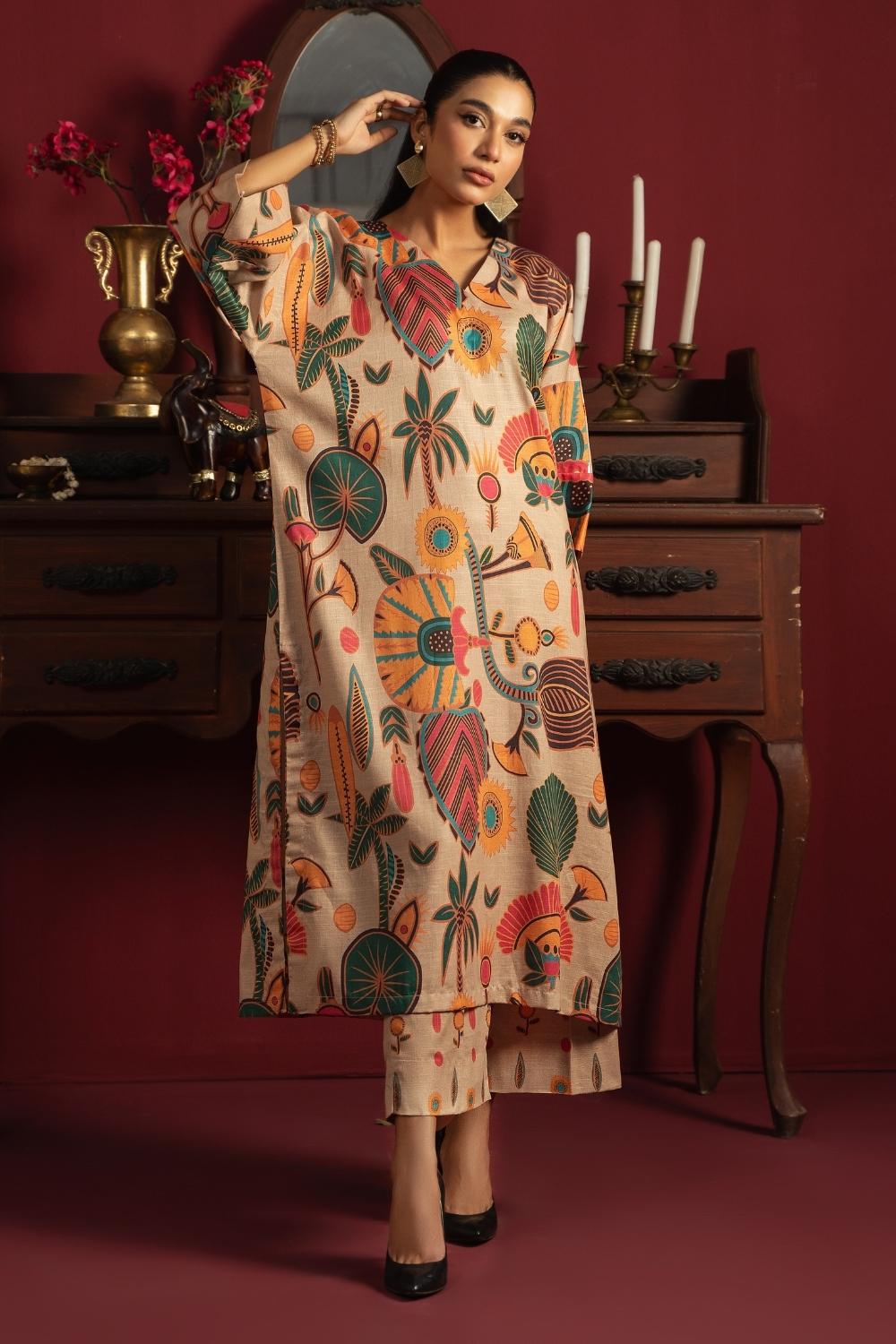 2PC Unstitched |Printed Khaddar Shirt + Trouser