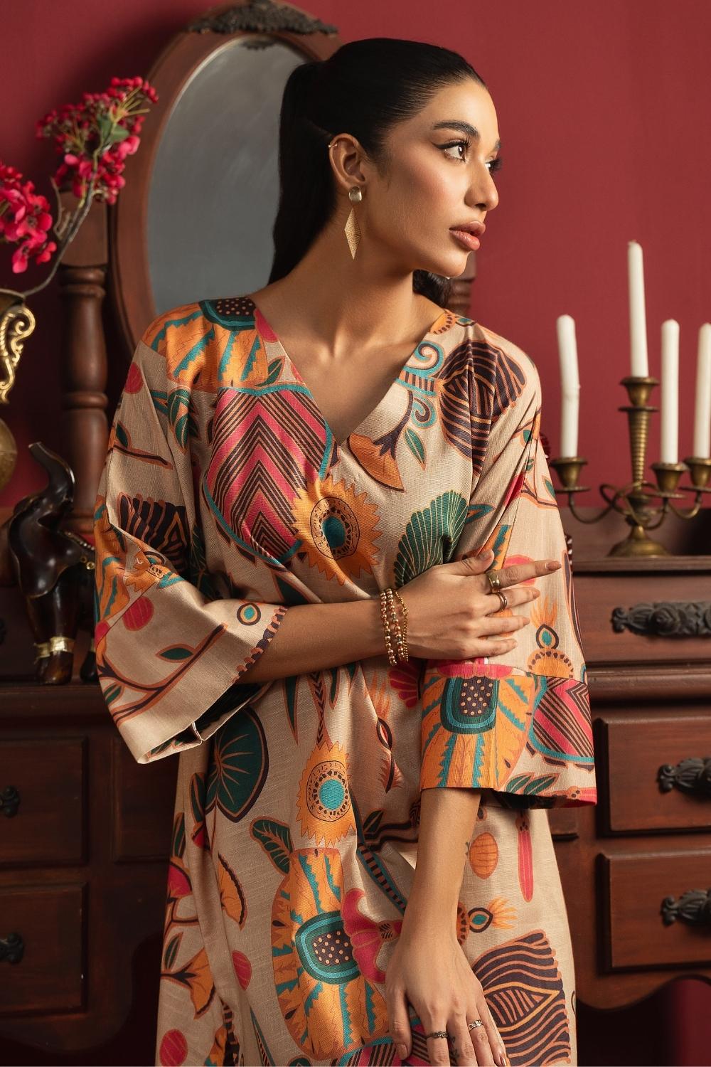 2PC Unstitched |Printed Khaddar Shirt + Trouser