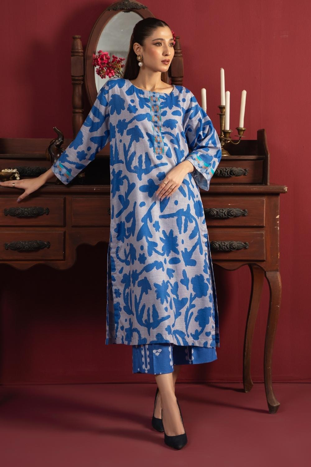 2PC Unstitched |Printed Khaddar Shirt + Trouser