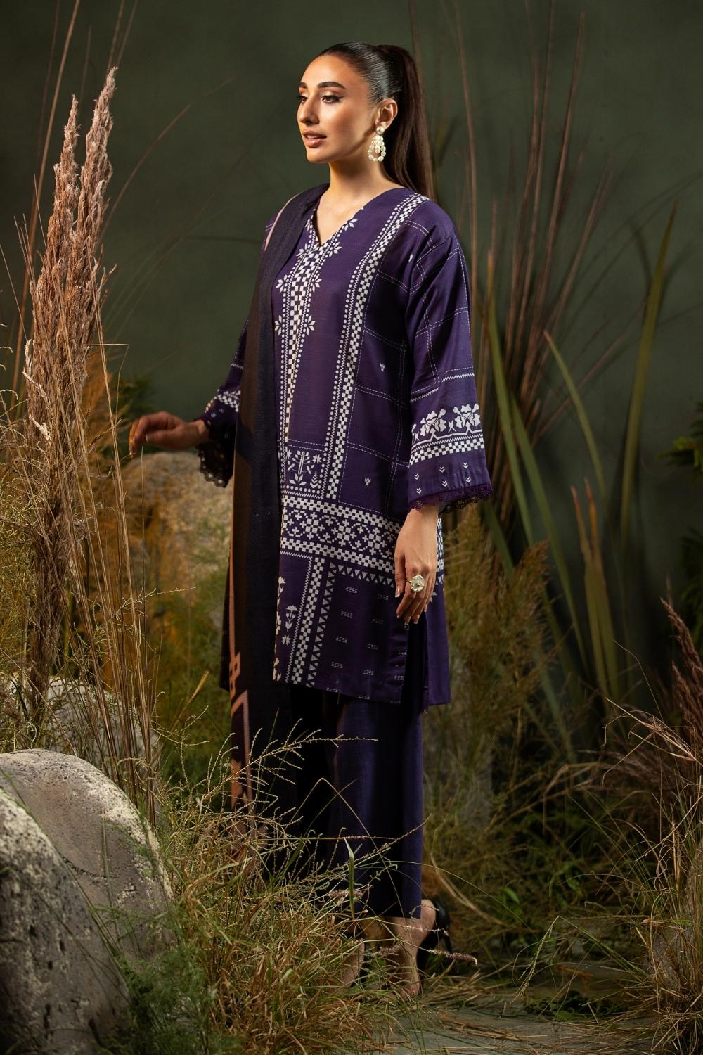 3PC Unstitched |Printed Khaddar Shirt+ Viscose Shawl + Trouser