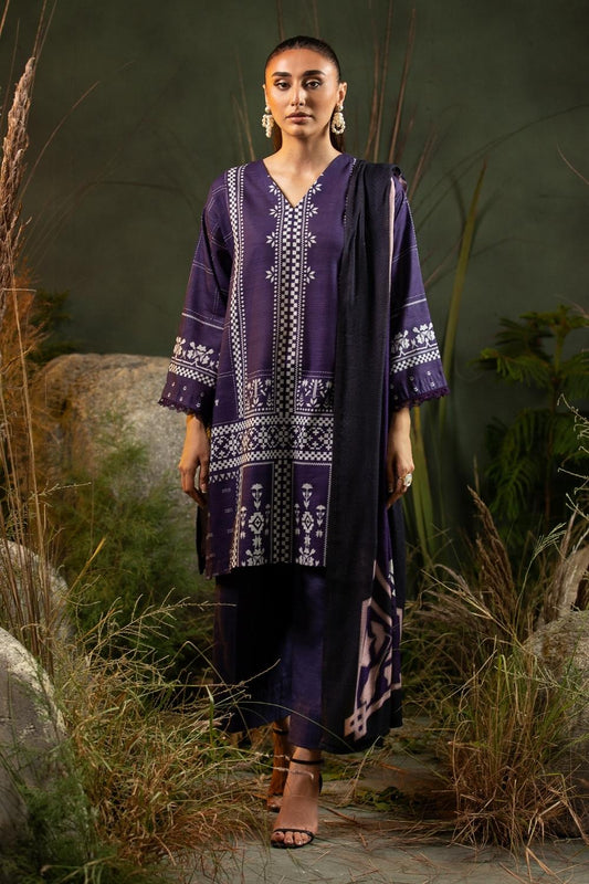 3PC Unstitched |Printed Khaddar Shirt+ Viscose Shawl + Trouser