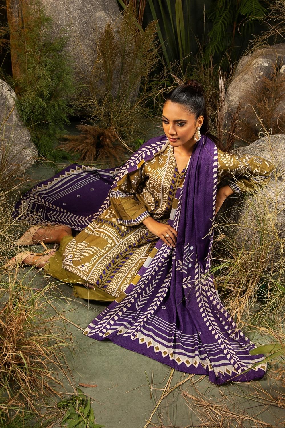 3PC Unstitched |Printed Khaddar Shirt+ Viscose Shawl + Trouser