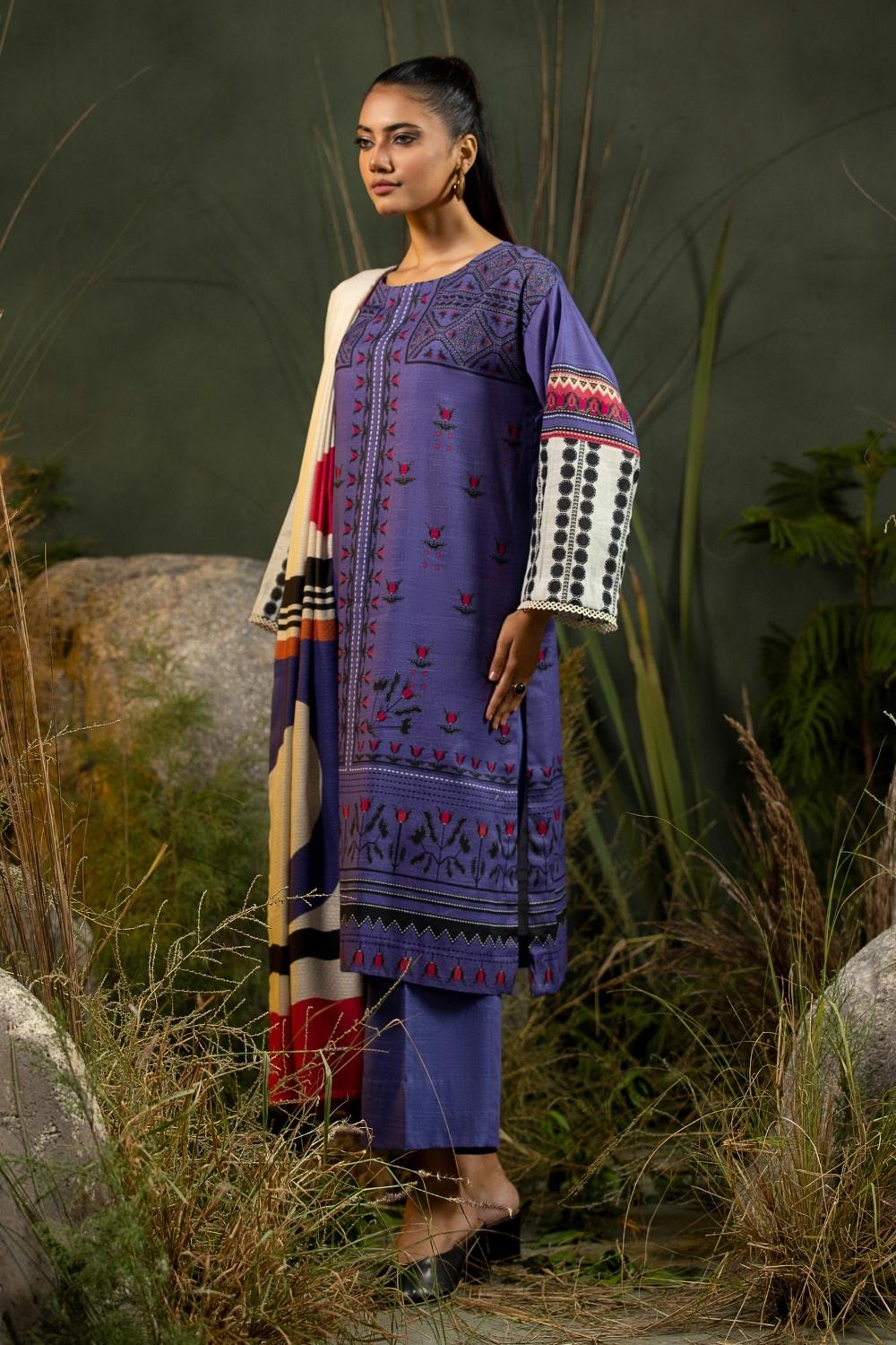 3PC Unstitched |Printed Khaddar Shirt+ Viscose Shawl + Trouser