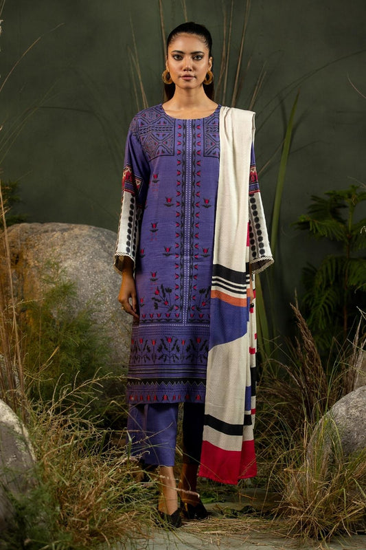 3PC Unstitched |Printed Khaddar Shirt+ Viscose Shawl + Trouser