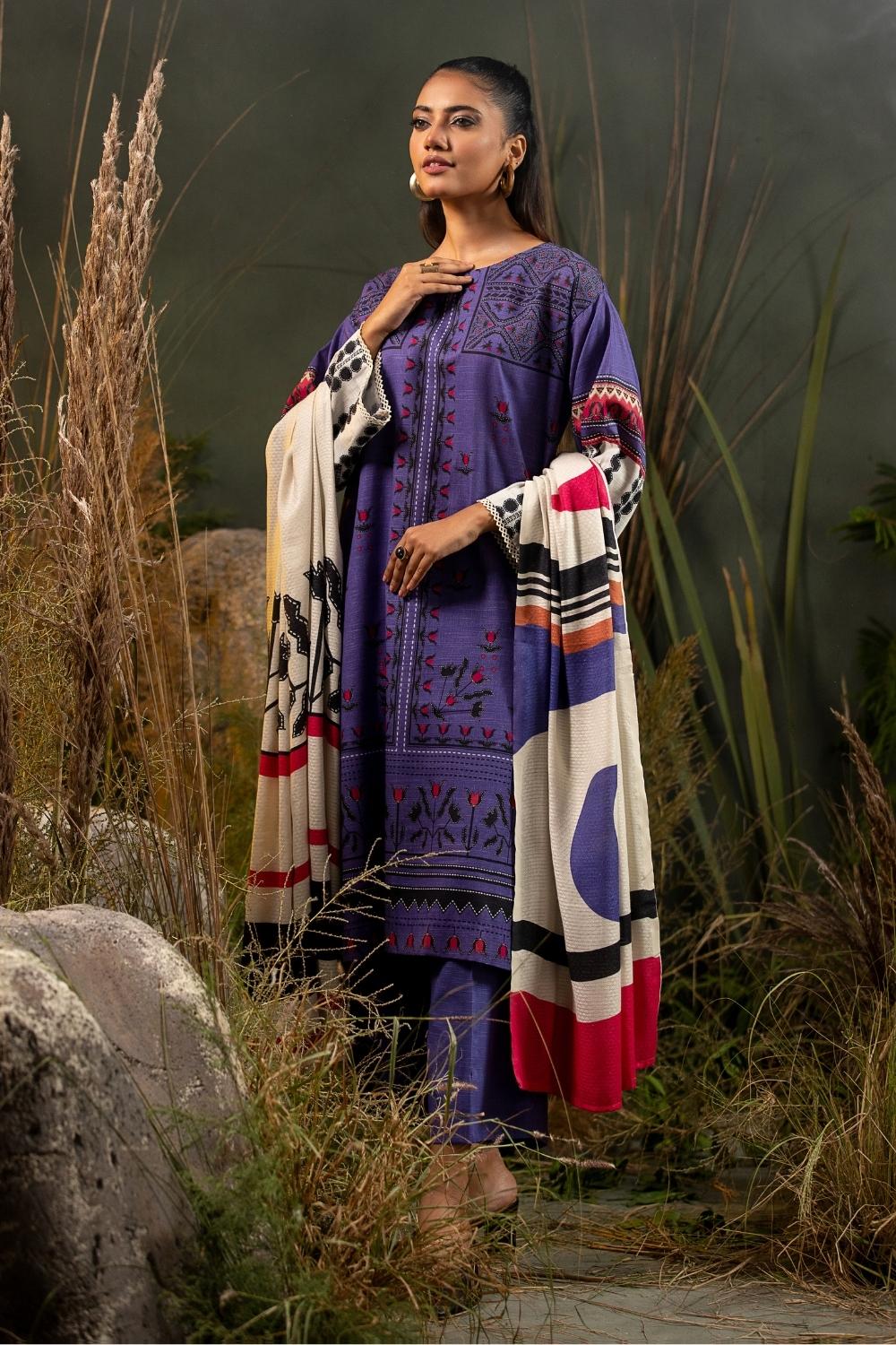 3PC Unstitched |Printed Khaddar Shirt+ Viscose Shawl + Trouser