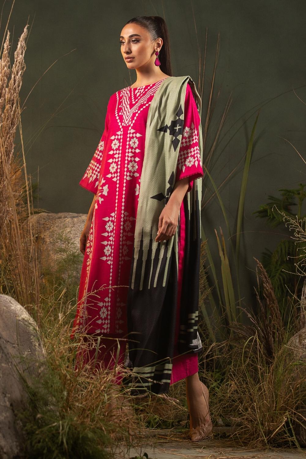 3PC Unstitched |Printed Khaddar Shirt+ Viscose Shawl + Trouser