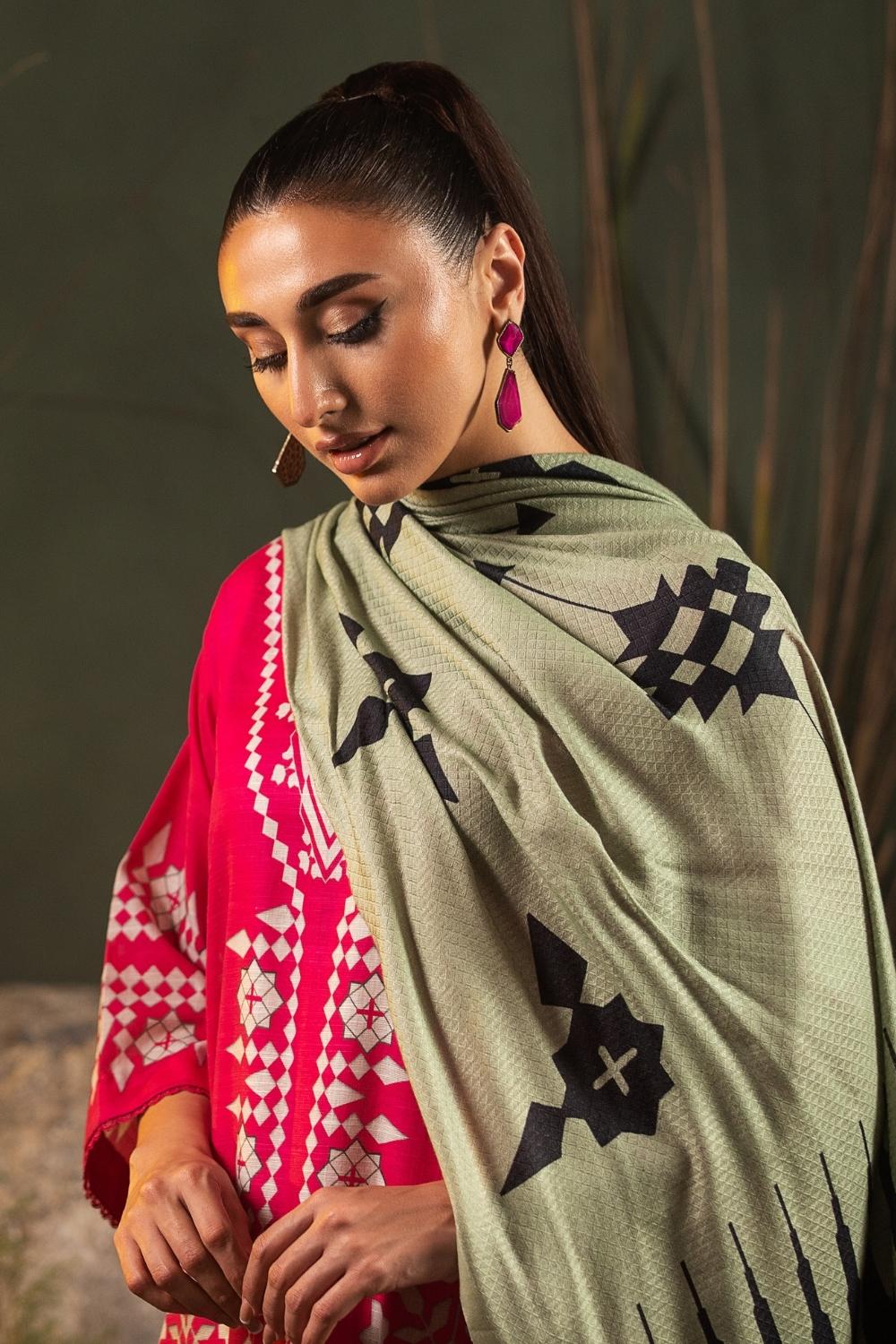 3PC Unstitched |Printed Khaddar Shirt+ Viscose Shawl + Trouser