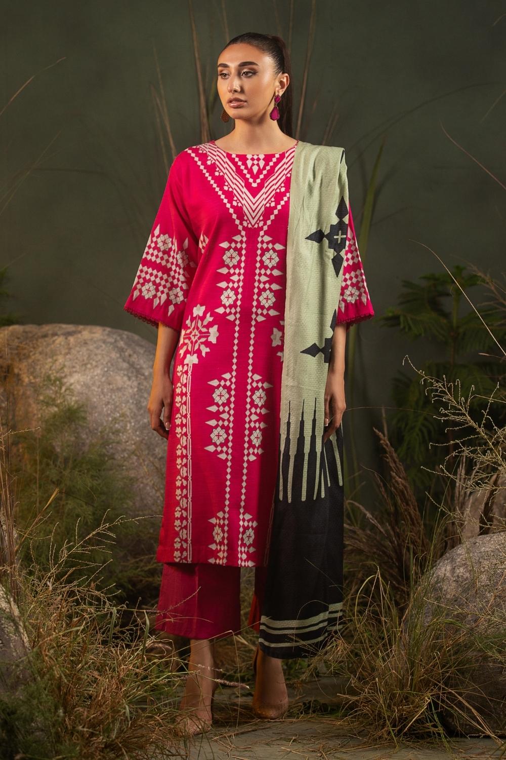 3PC Unstitched |Printed Khaddar Shirt+ Viscose Shawl + Trouser