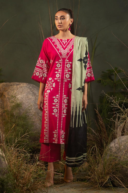 3PC Unstitched |Printed Khaddar Shirt+ Viscose Shawl + Trouser