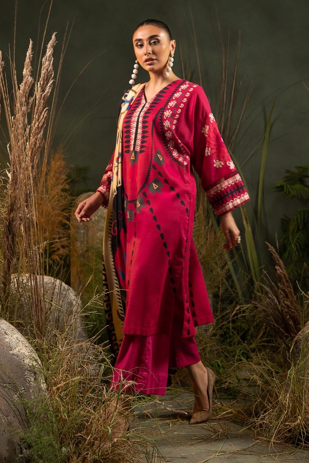 3PC Unstitched |Printed Khaddar Shirt+ Viscose Shawl + Trouser