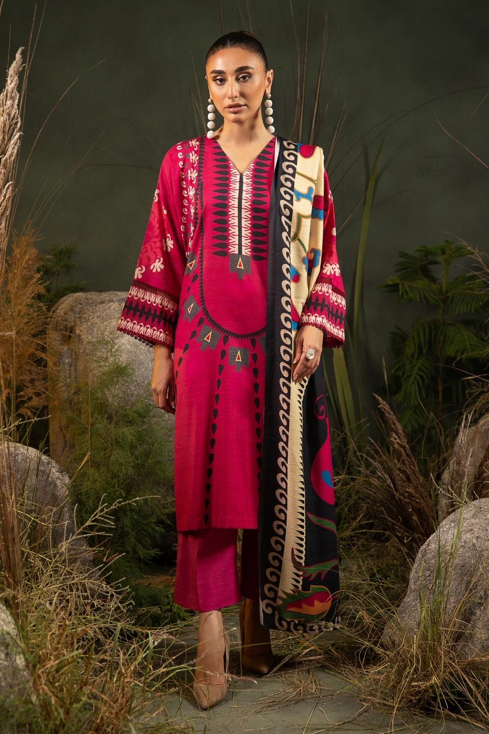 3PC Unstitched |Printed Khaddar Shirt+ Viscose Shawl + Trouser