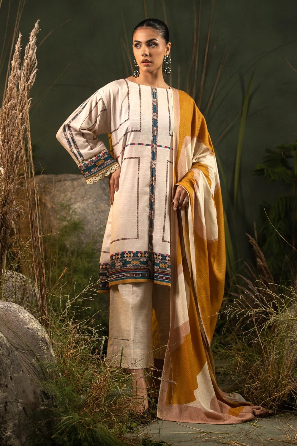 3PC Unstitched |Printed Khaddar Shirt+ Viscose Shawl + Trouser