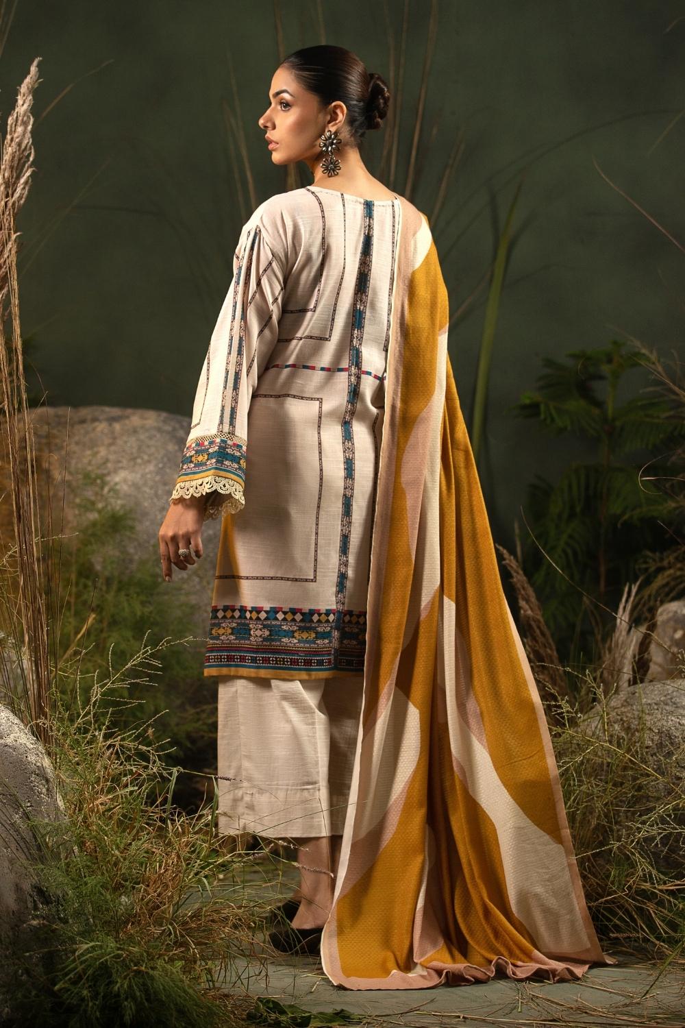 3PC Unstitched |Printed Khaddar Shirt+ Viscose Shawl + Trouser