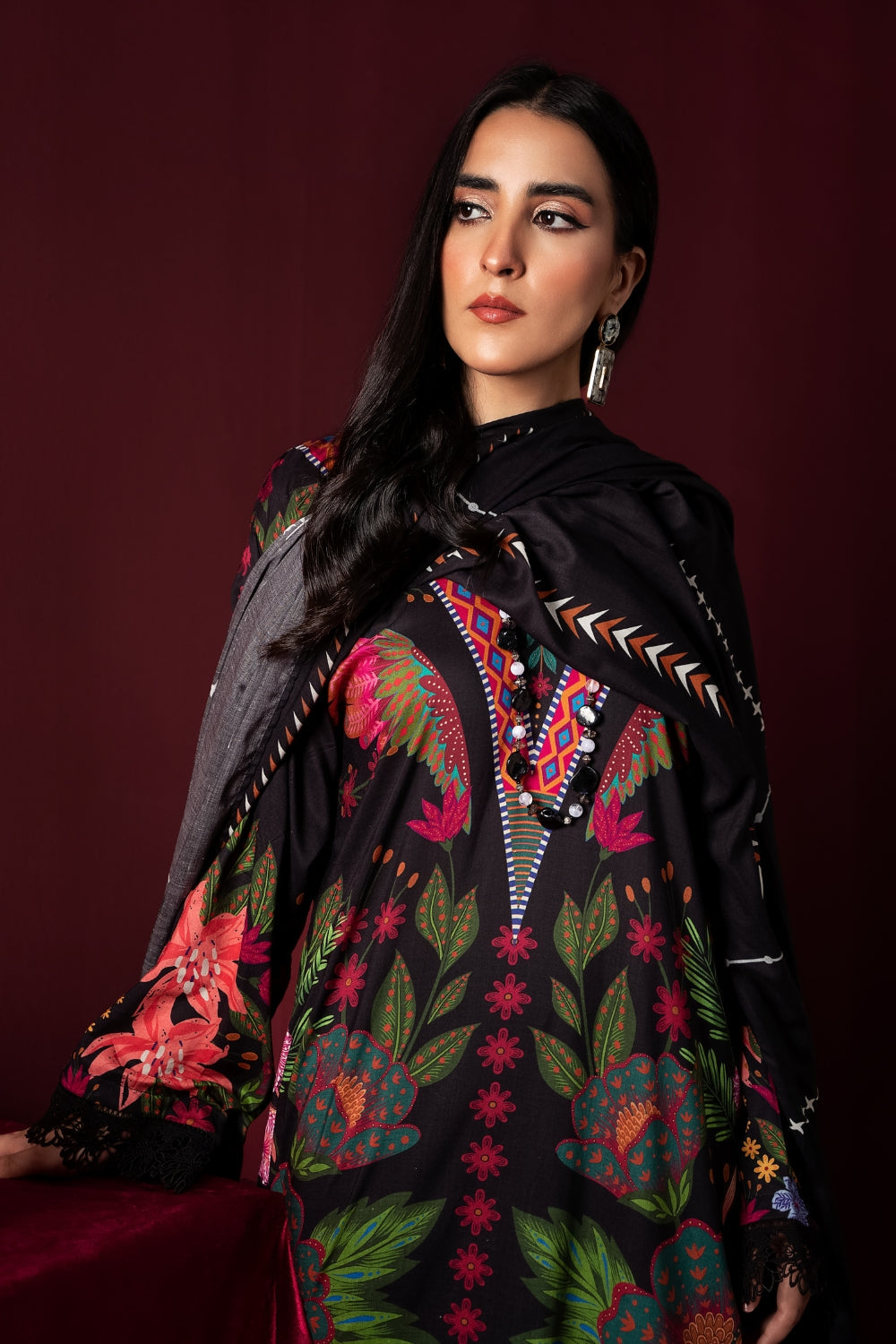 3PC Unstitched | Printed Linen Suit