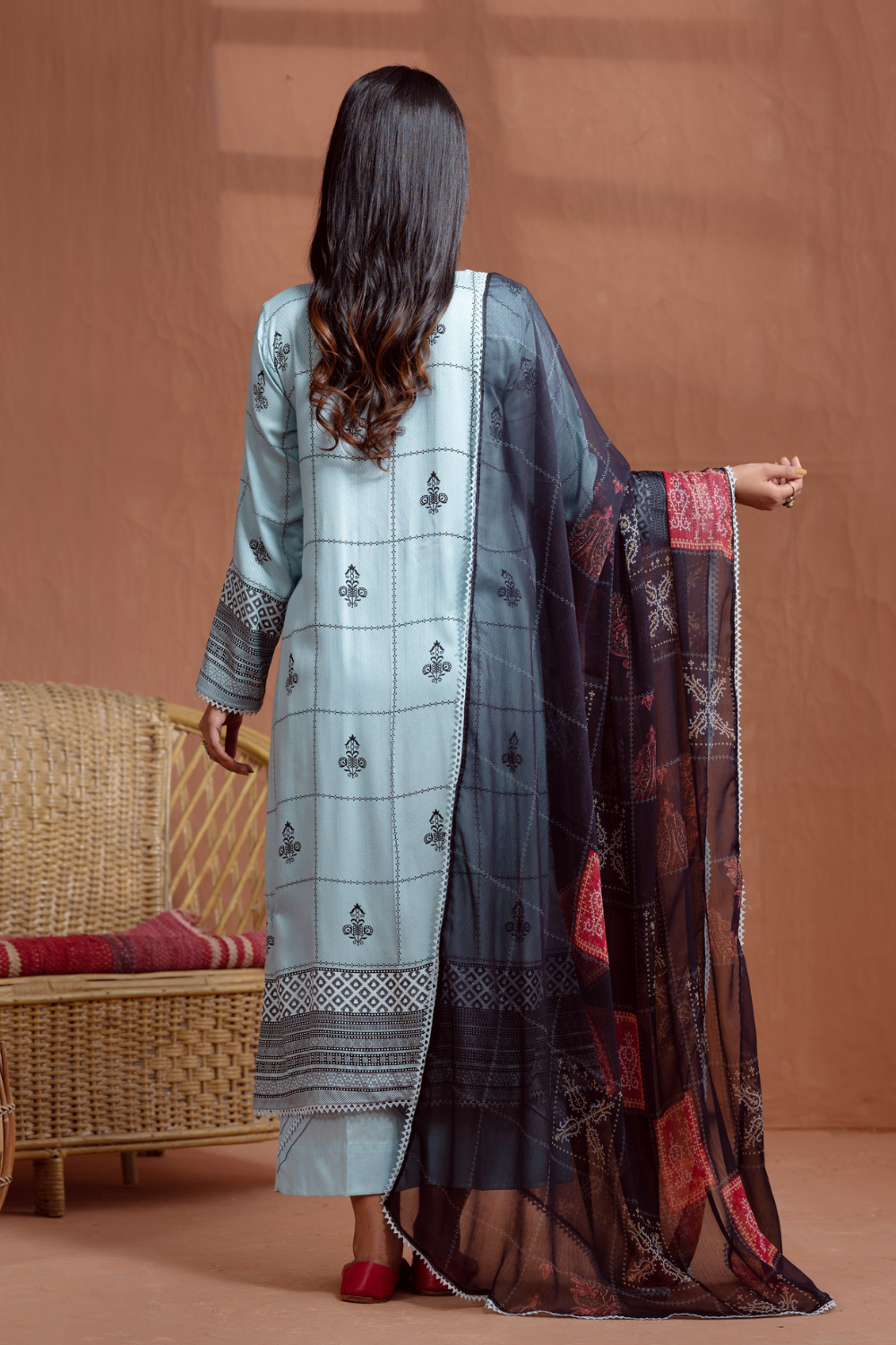 3PC Unstitched | Printed Jacquard Shirt+Chiffon Dupatta+Trouser