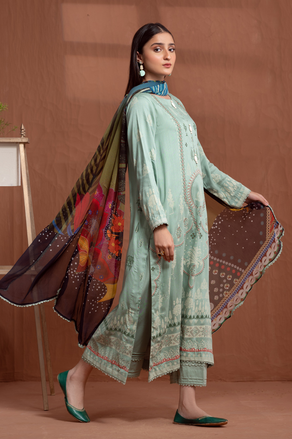 3PC Unstitched | Printed Jacquard Shirt+Chiffon Dupatta+Trouser