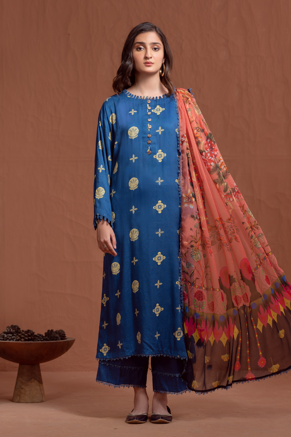3PC Unstitched | Printed Jacquard Shirt+Chiffon Dupatta+Trouser