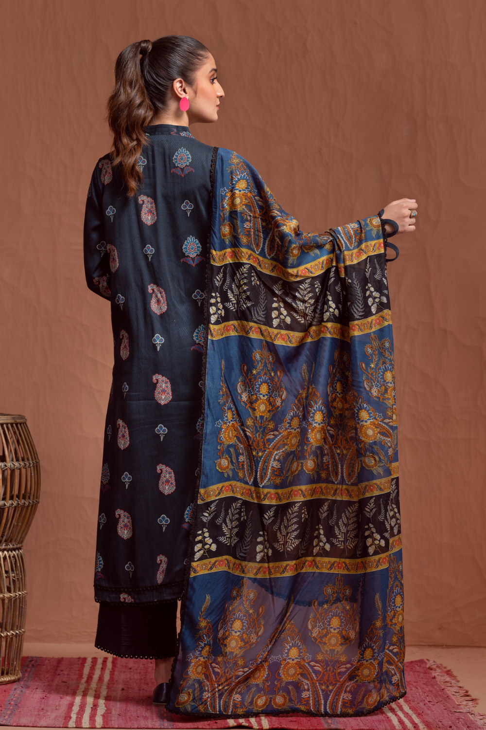 3PC Unstitched | Printed Jacquard Shirt+ Silk Dupatta+Trouser