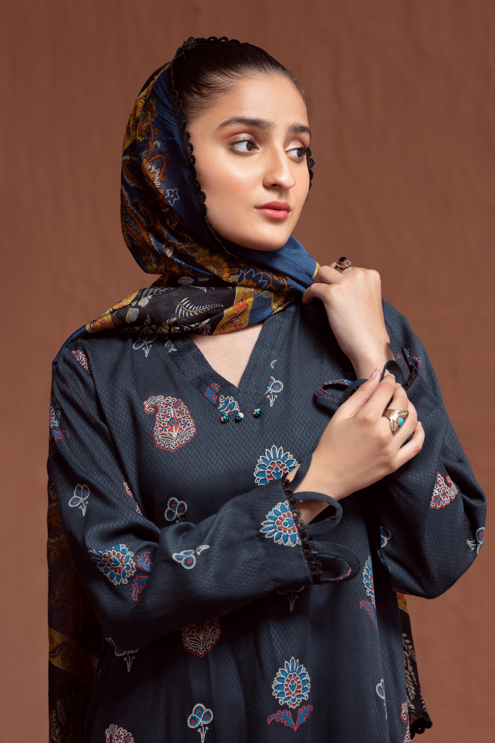 3PC Unstitched | Printed Jacquard Shirt+ Silk Dupatta+Trouser