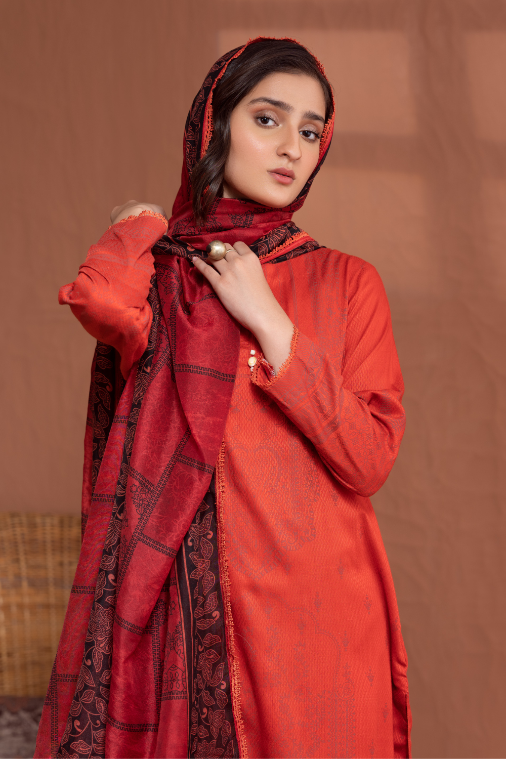 3PC Unstitched | Printed Jacquard Shirt+ Silk Dupatta+Trouser