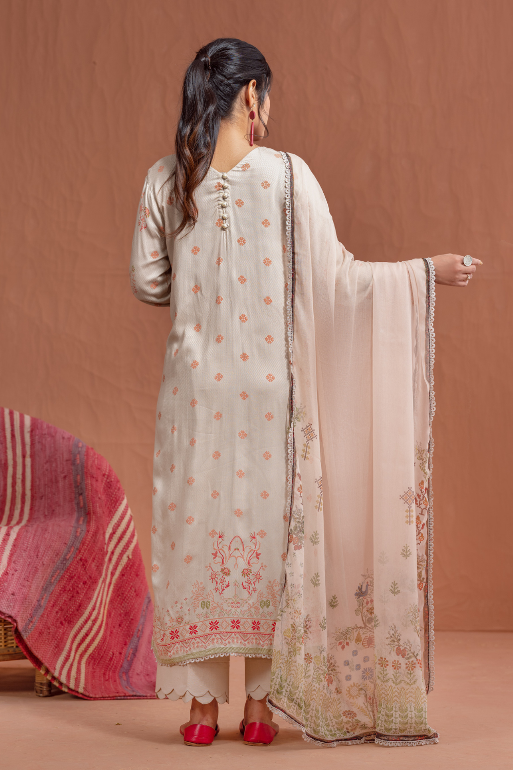 3PC Unstitched | Printed Jacquard Shirt+ Chiffon Dupatta+Trouser