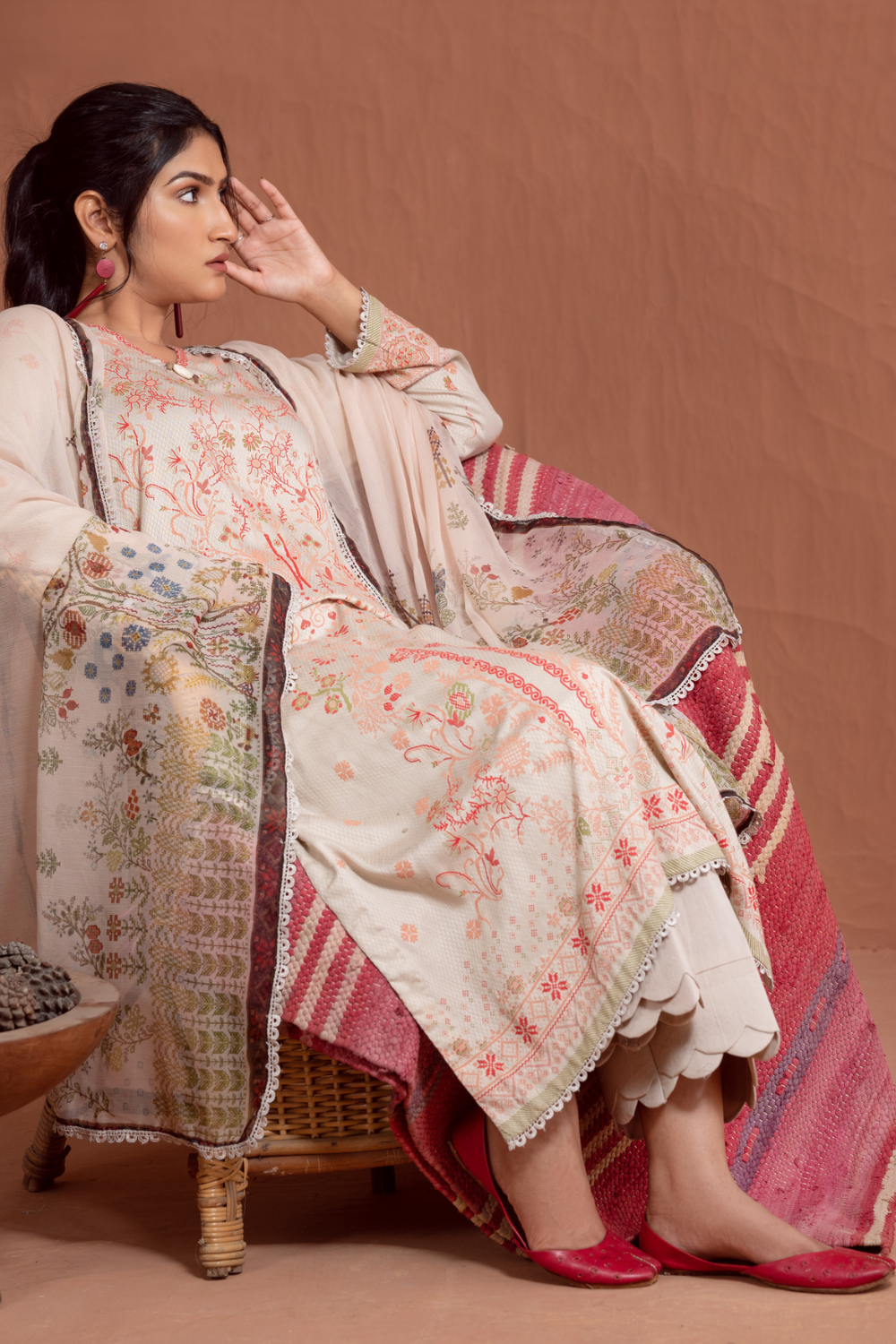 3PC Unstitched | Printed Jacquard Shirt+ Chiffon Dupatta+Trouser