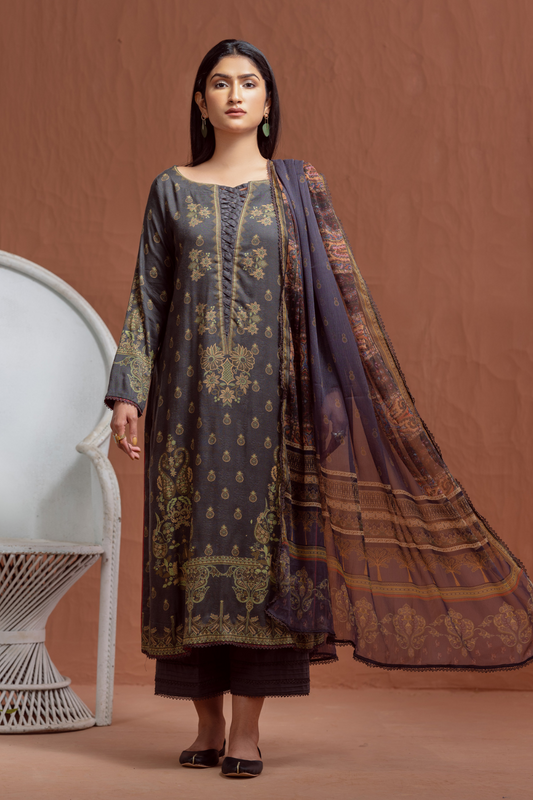 3PC Unstitched | Printed Jacquard Shirt+Chiffon Dupatta+Trouser