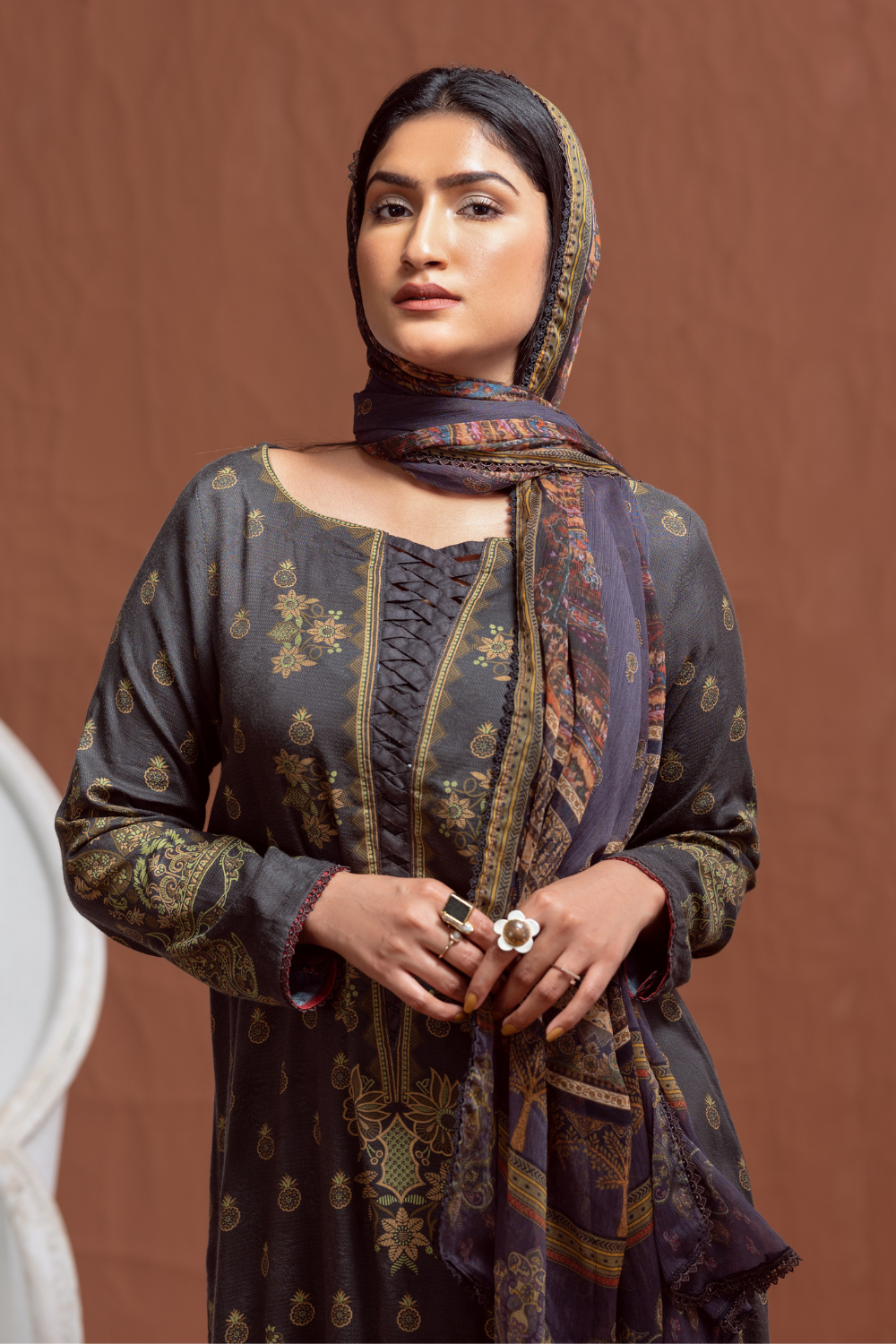 3PC Unstitched | Printed Jacquard Shirt+Chiffon Dupatta+Trouser