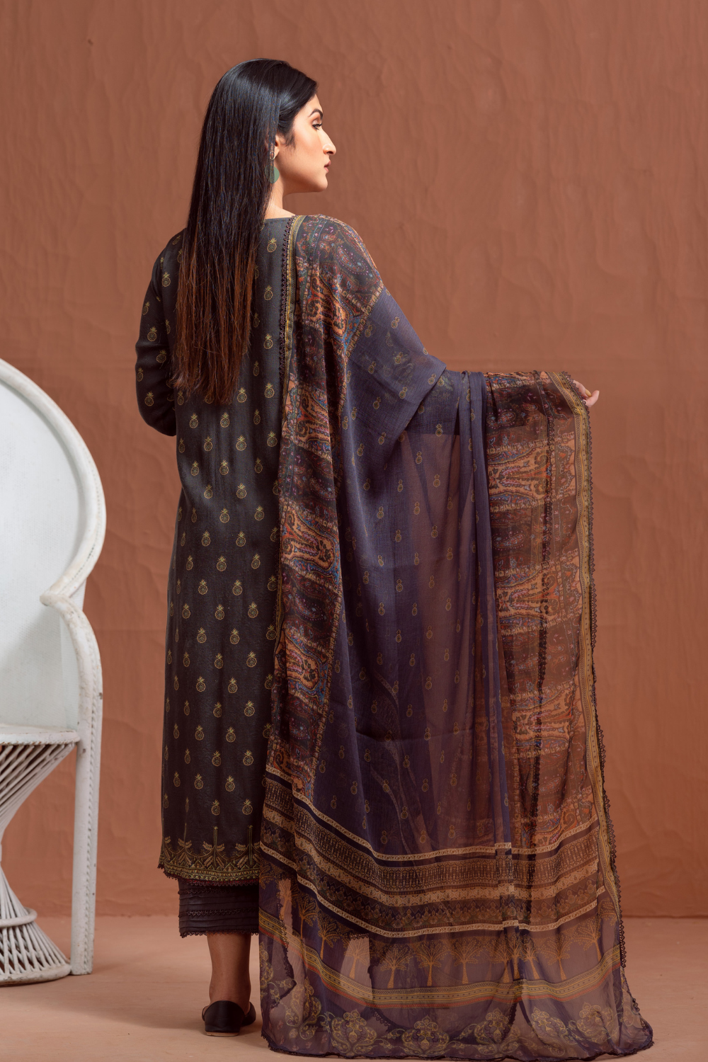 3PC Unstitched | Printed Jacquard Shirt+Chiffon Dupatta+Trouser