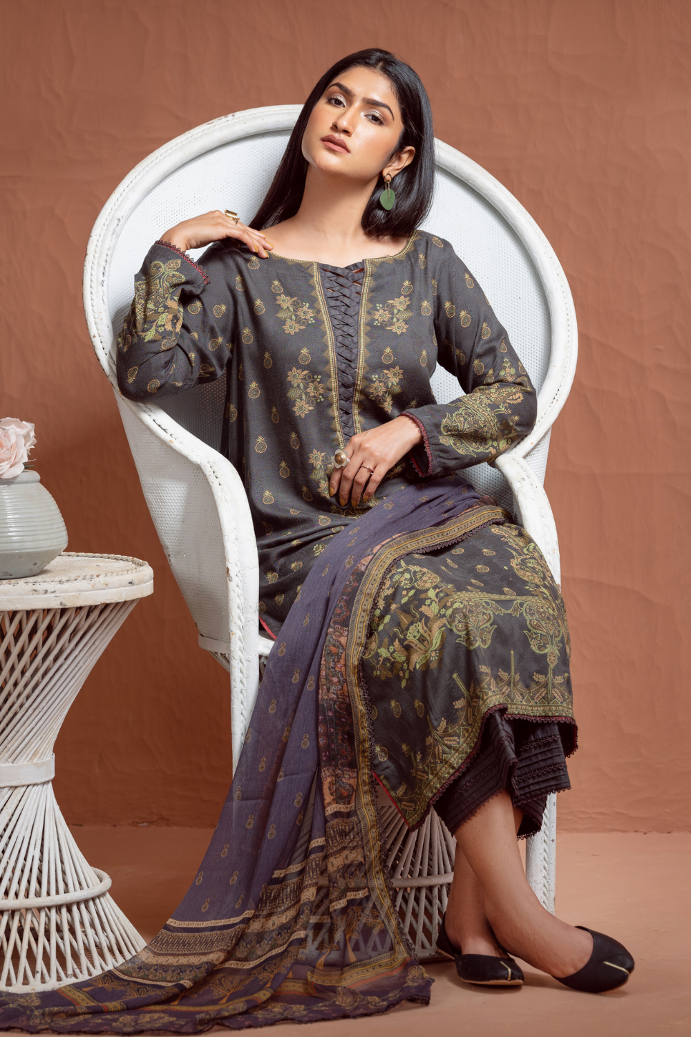 3PC Unstitched | Printed Jacquard Shirt+Chiffon Dupatta+Trouser