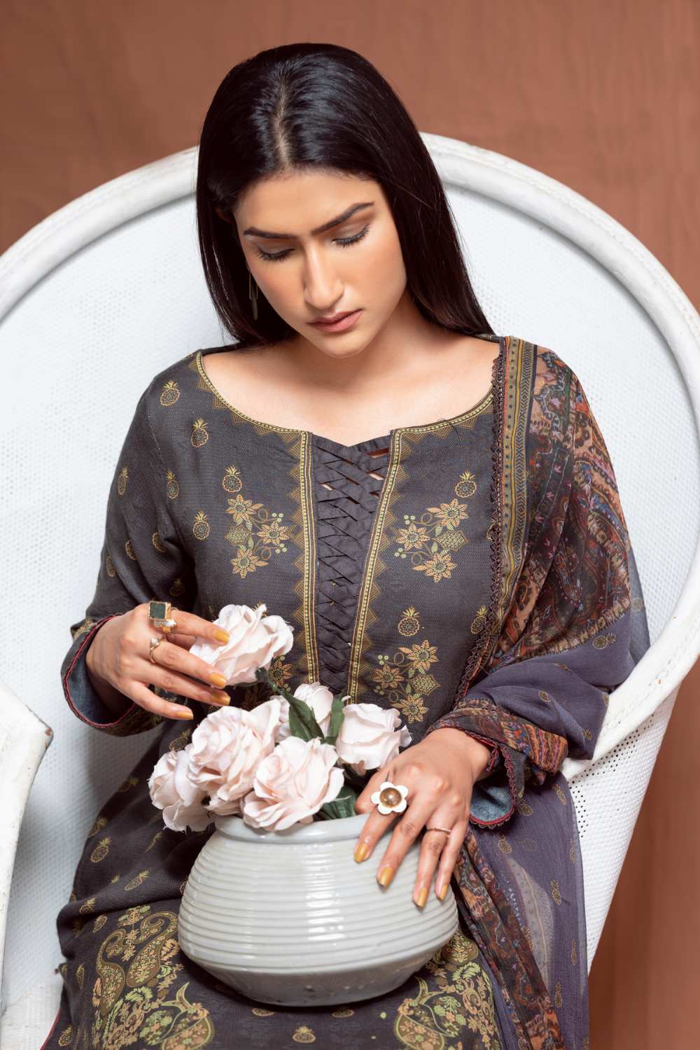 3PC Unstitched | Printed Jacquard Shirt+Chiffon Dupatta+Trouser