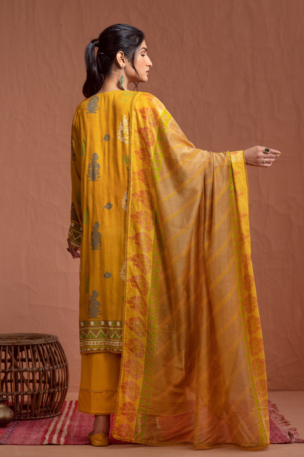 3PC Unstitched | Printed Jacquard Shirt+ Silk Dupatta+Trouser