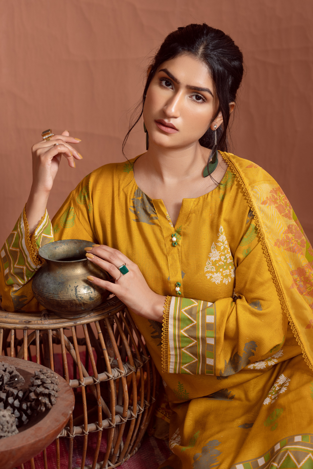 3PC Unstitched | Printed Jacquard Shirt+ Silk Dupatta+Trouser