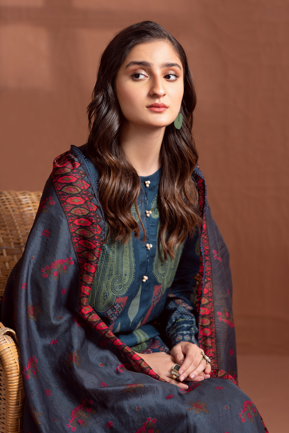 3PC Unstitched | Printed Jacquard Shirt+ Silk Dupatta+Trouser